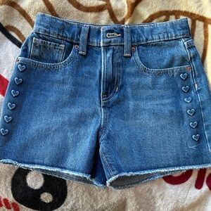 Blue Denim Heart-Embellished Girl Shorts